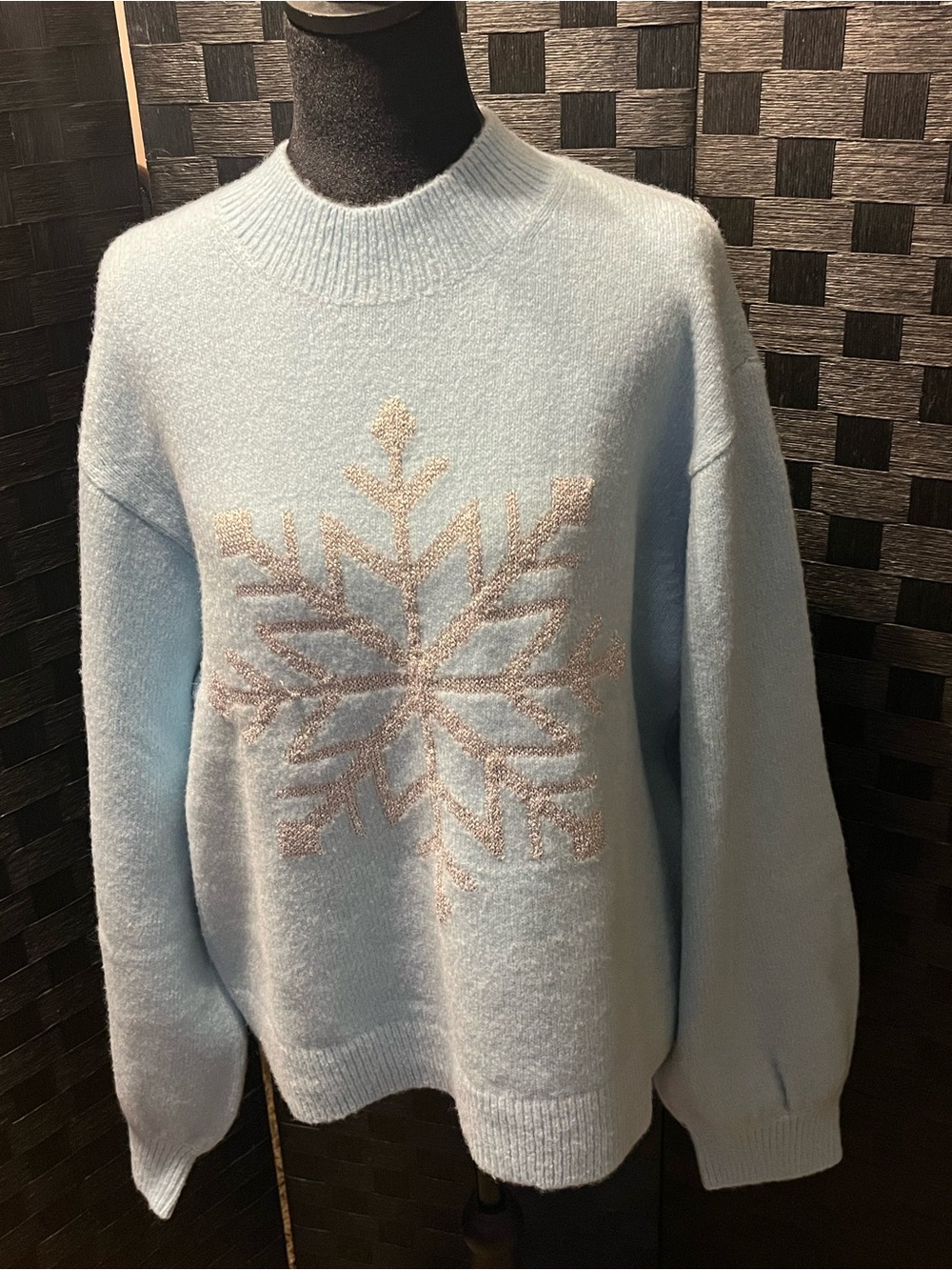 kate spade Light Blue Crewneck Sweater with Metallic Snowflake